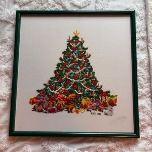 Festive Christmas Tree Embroidery Art with Green Frame